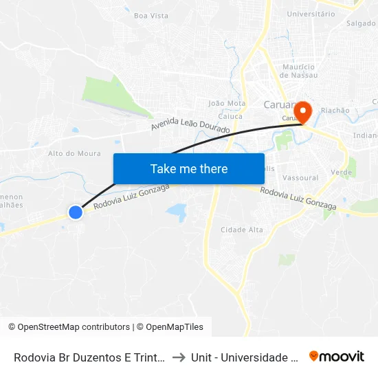 Rodovia Br Duzentos E Trinta E Dois, 733 to Unit - Universidade Tiradentes map
