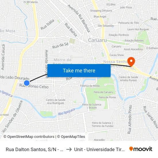 Rua Dalton Santos, S/N - Caruaru to Unit - Universidade Tiradentes map