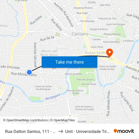 Rua Dalton Santos, 111 - Caruaru to Unit - Universidade Tiradentes map