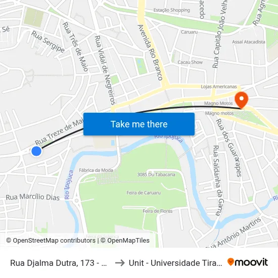 Rua Djalma Dutra, 173 - Caruaru to Unit - Universidade Tiradentes map