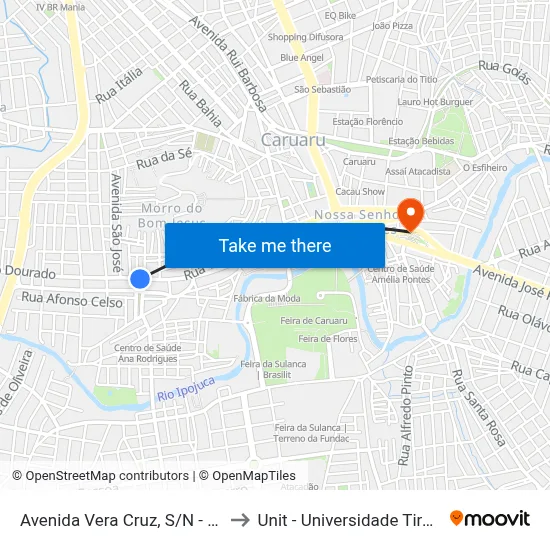 Avenida Vera Cruz, S/N - Caruaru to Unit - Universidade Tiradentes map