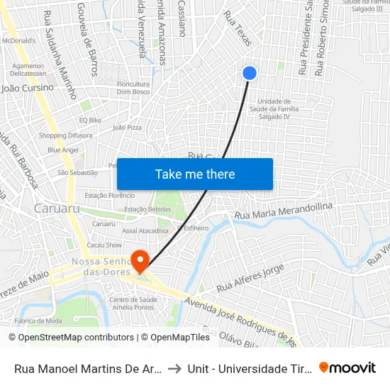 Rua Manoel Martins De Araújo, 135 to Unit - Universidade Tiradentes map