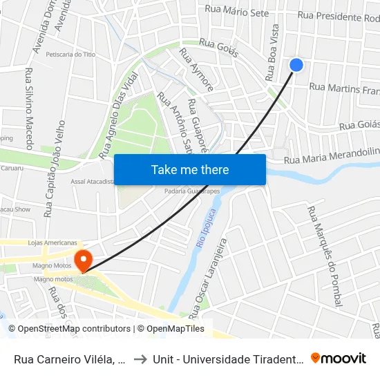 Rua Carneiro Viléla, 50 to Unit - Universidade Tiradentes map