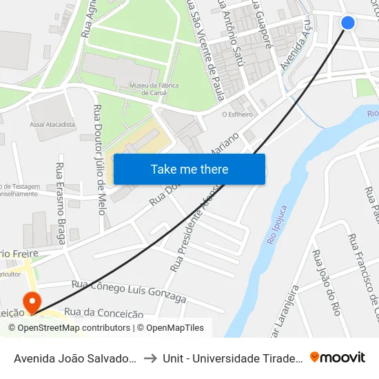 Avenida João Salvador, 22 to Unit - Universidade Tiradentes map