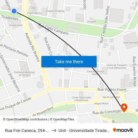 Rua Frei Caneca, 294-350 to Unit - Universidade Tiradentes map