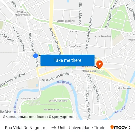 Rua Vidal De Negreiros, 55 to Unit - Universidade Tiradentes map