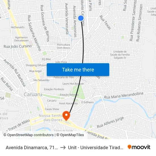 Avenida Dinamarca, 71-133 to Unit - Universidade Tiradentes map