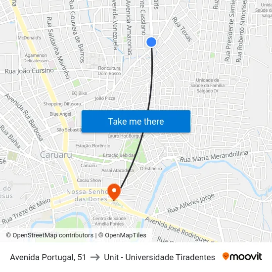 Avenida Portugal, 51 to Unit - Universidade Tiradentes map