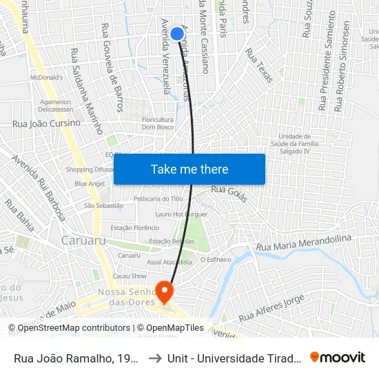 Rua João Ramalho, 195-257 to Unit - Universidade Tiradentes map