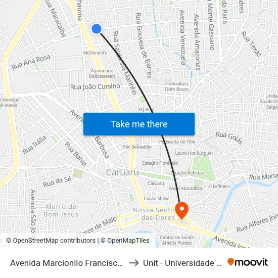 Avenida Marcionilo Francisco Da Silva, 151 to Unit - Universidade Tiradentes map