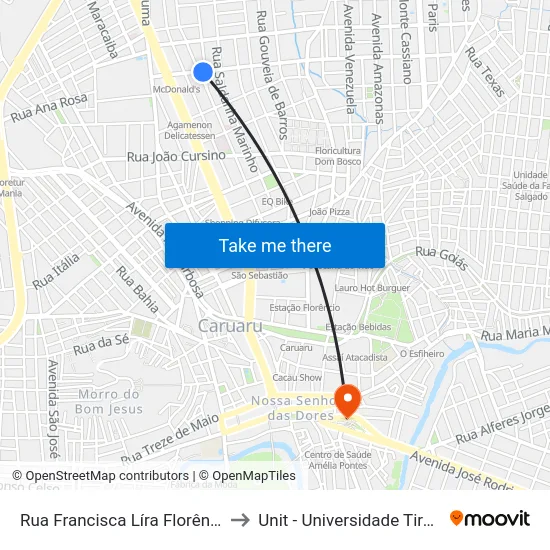Rua Francisca Líra Florêncio, 928 to Unit - Universidade Tiradentes map