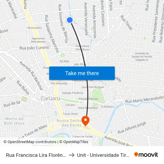 Rua Francisca Líra Florêncio, 420 to Unit - Universidade Tiradentes map