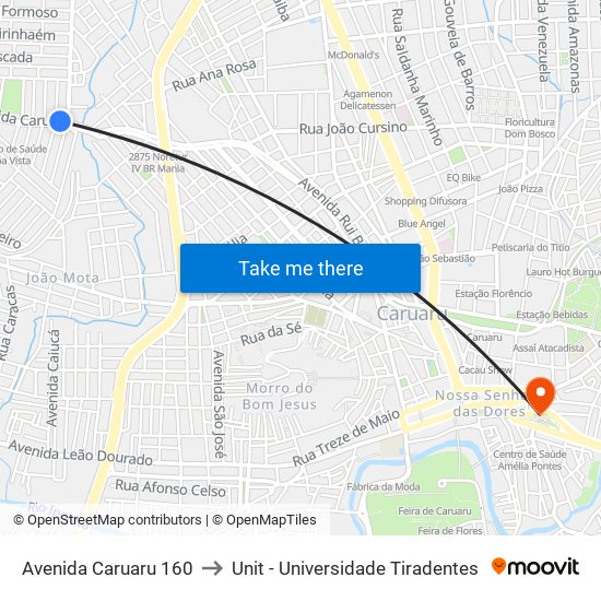 Avenida Caruaru 160 to Unit - Universidade Tiradentes map