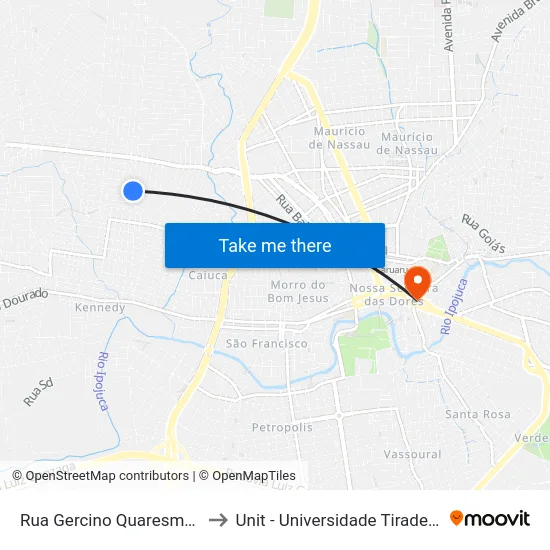 Rua Gercino Quaresma 50 to Unit - Universidade Tiradentes map