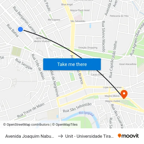 Avenida Joaquim Nabuco 145 to Unit - Universidade Tiradentes map