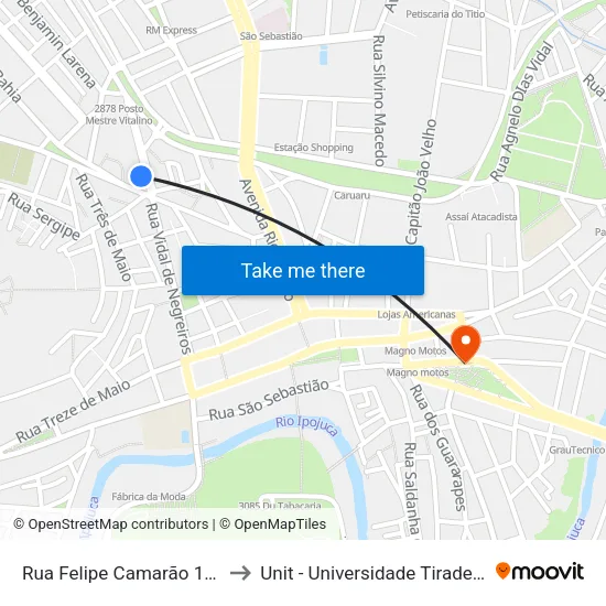 Rua Felipe Camarão 11-35 to Unit - Universidade Tiradentes map