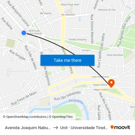 Avenida Joaquim Nabuco 29 to Unit - Universidade Tiradentes map