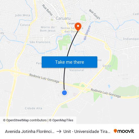 Avenida Jotinha Florêncio, 155 to Unit - Universidade Tiradentes map