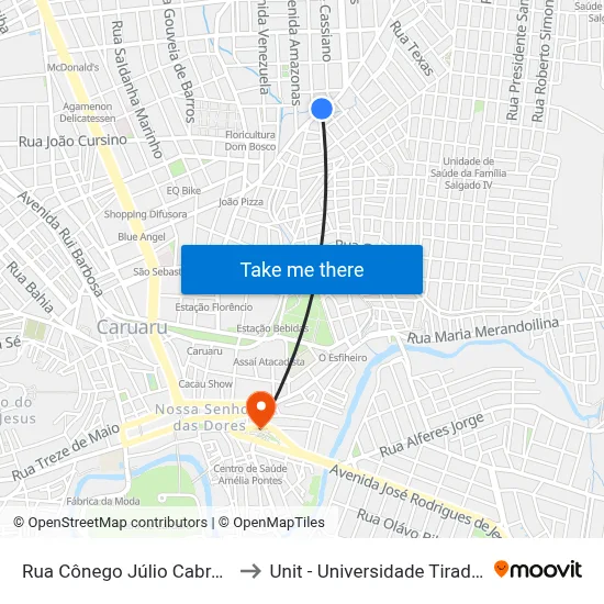 Rua Cônego Júlio Cabral 920 to Unit - Universidade Tiradentes map