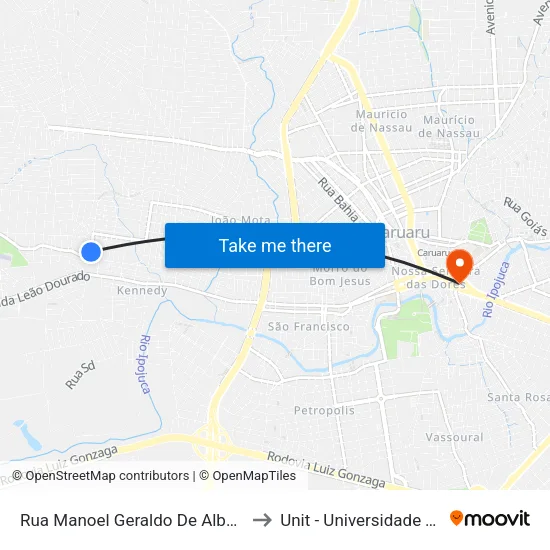 Rua Manoel Geraldo De Albuquerque, 102 to Unit - Universidade Tiradentes map