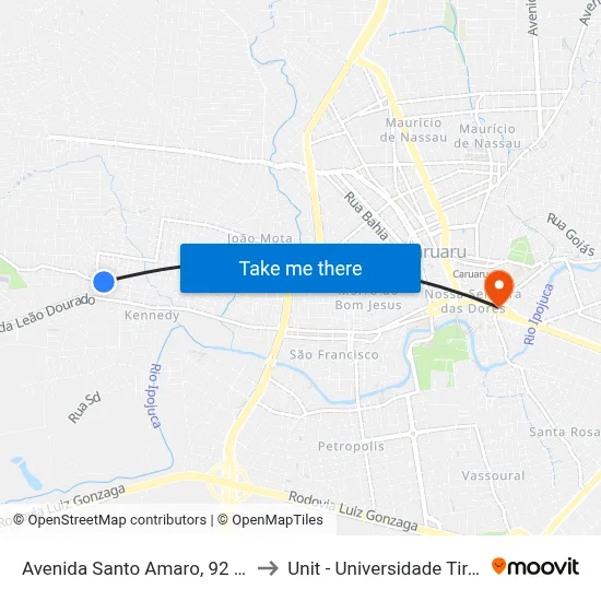 Avenida Santo Amaro, 92 - Caruaru to Unit - Universidade Tiradentes map