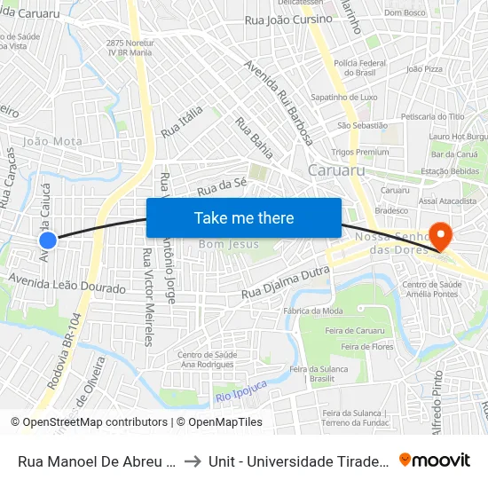 Rua Manoel De Abreu 307 to Unit - Universidade Tiradentes map