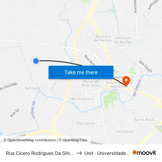 Rua Cícero Rodrigues Da Silva, 642 - Caruaru to Unit - Universidade Tiradentes map