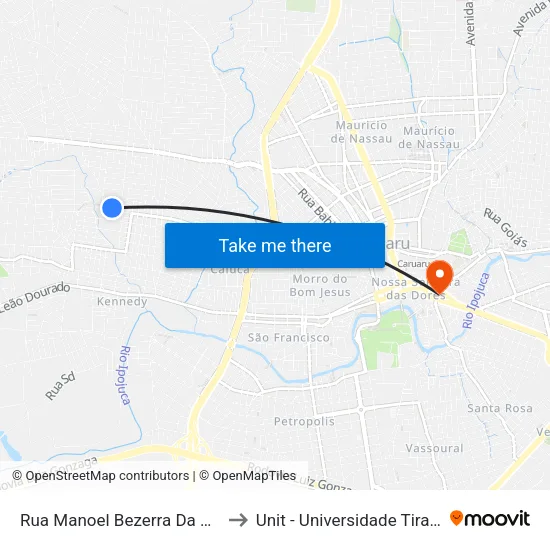 Rua Manoel Bezerra Da Silva, S/N - Caruaru to Unit - Universidade Tiradentes map