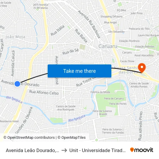 Avenida Leão Dourado, 484 - Caruaru to Unit - Universidade Tiradentes map