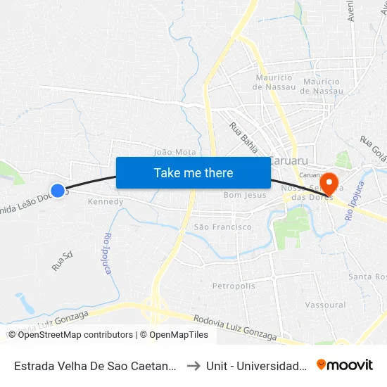 Estrada Velha De Sao Caetano Dist Indust, 2100 to Unit - Universidade Tiradentes map
