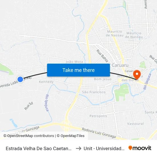 Estrada Velha De Sao Caetano Dist Indust, 2424 to Unit - Universidade Tiradentes map