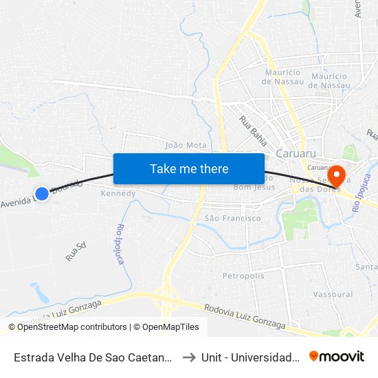 Estrada Velha De Sao Caetano Dist Indust, 1000 to Unit - Universidade Tiradentes map