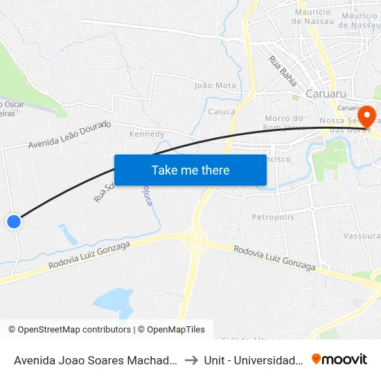 Avenida Joao Soares Machado Dist Indust, 1000 to Unit - Universidade Tiradentes map