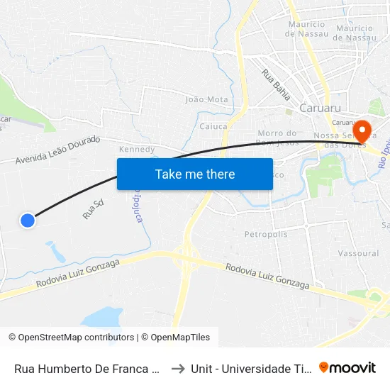 Rua Humberto De Franca E Silva, 280 to Unit - Universidade Tiradentes map