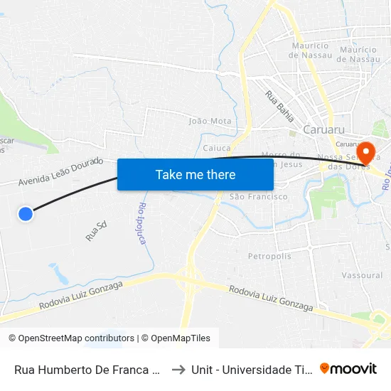 Rua Humberto De Franca E Silva, 600 to Unit - Universidade Tiradentes map