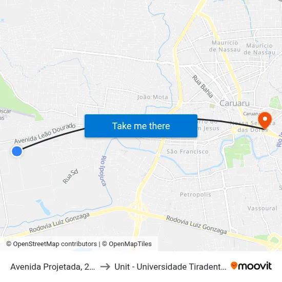 Avenida Projetada, 210 to Unit - Universidade Tiradentes map
