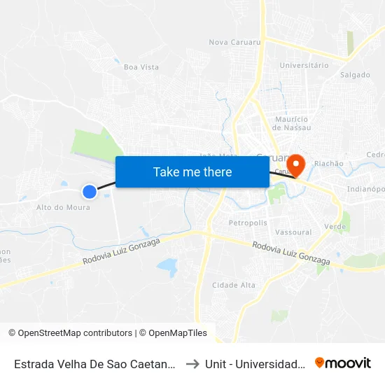 Estrada Velha De Sao Caetano Dist Indust, 1201 to Unit - Universidade Tiradentes map