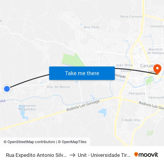 Rua Expedito Antonio Silva, 13600 to Unit - Universidade Tiradentes map