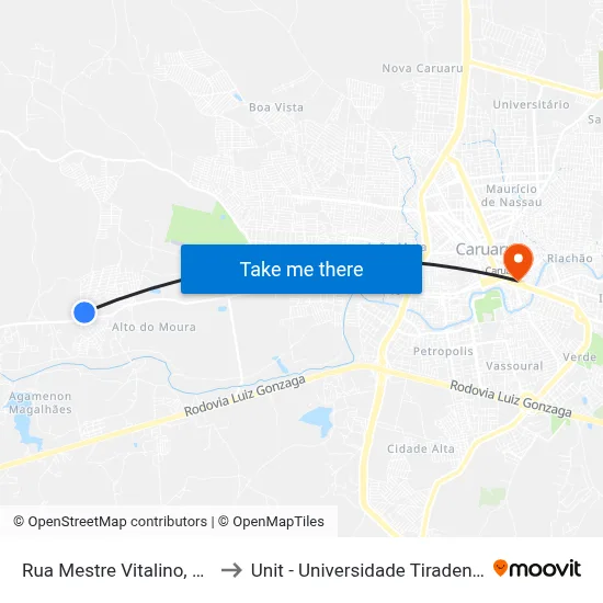 Rua Mestre Vitalino, 730 to Unit - Universidade Tiradentes map