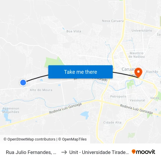 Rua Julio Fernandes, 2001 to Unit - Universidade Tiradentes map