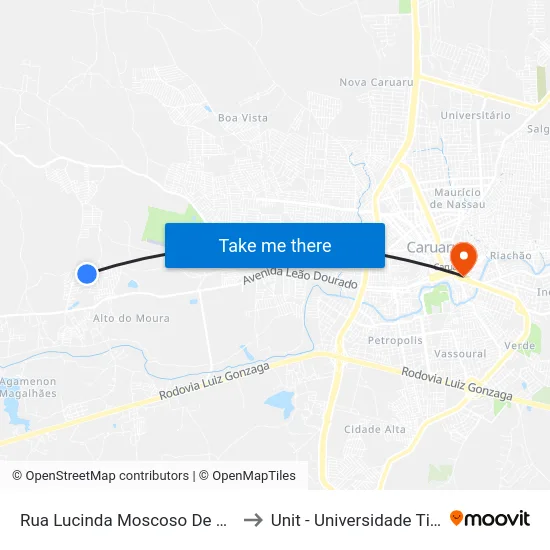 Rua Lucinda Moscoso De França, 120 to Unit - Universidade Tiradentes map