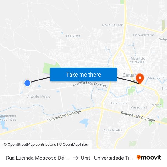 Rua Lucinda Moscoso De França, 94 to Unit - Universidade Tiradentes map