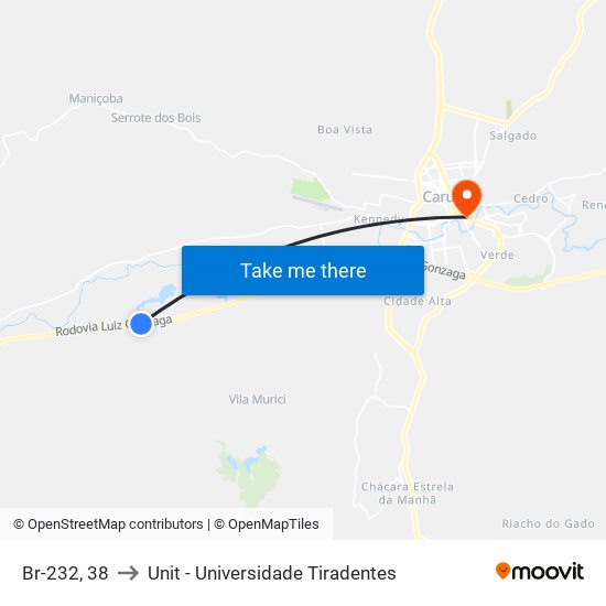 Br-232, 38 to Unit - Universidade Tiradentes map