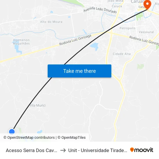 Acesso Serra Dos Cavalos to Unit - Universidade Tiradentes map