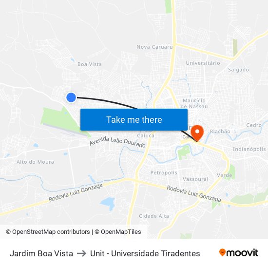 Jardim Boa Vista to Unit - Universidade Tiradentes map