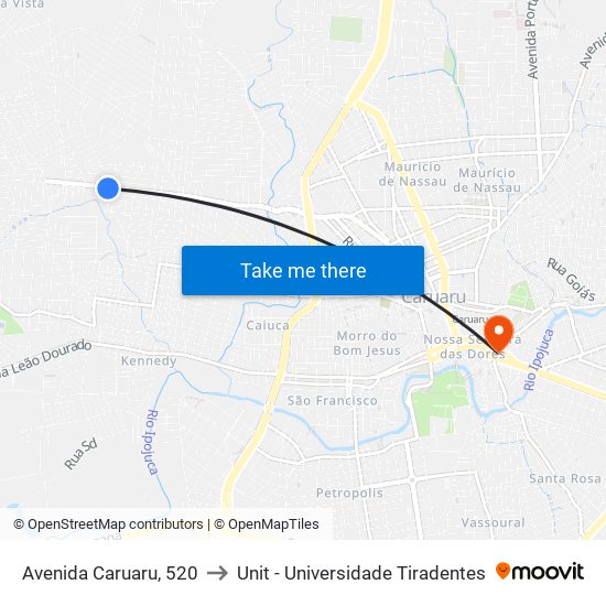 Avenida Caruaru, 520 to Unit - Universidade Tiradentes map