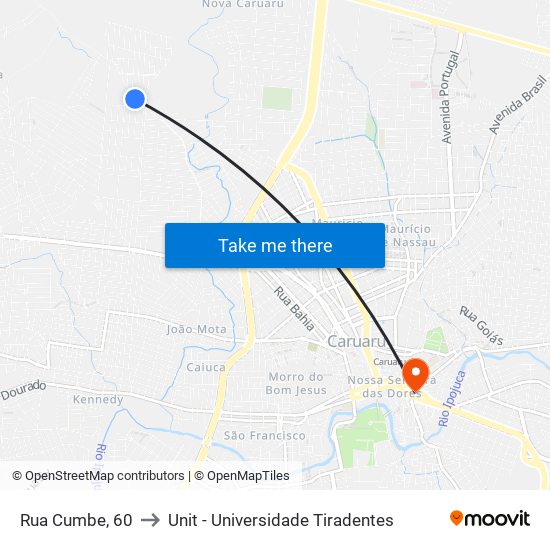 Rua Cumbe, 60 to Unit - Universidade Tiradentes map