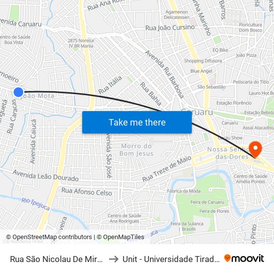 Rua São Nicolau De Mira, 366 to Unit - Universidade Tiradentes map