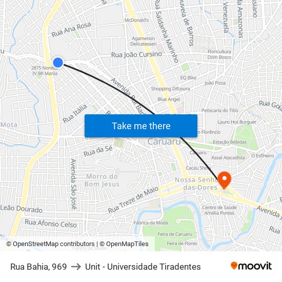 Rua Bahia, 969 to Unit - Universidade Tiradentes map