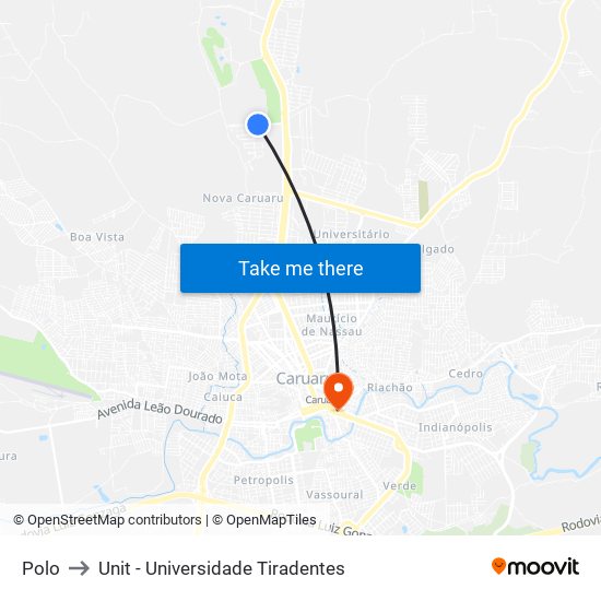 Polo to Unit - Universidade Tiradentes map